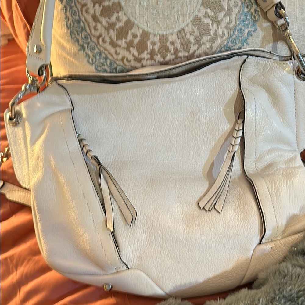 orYANY White Shoulder Bag with Slouchy Design and Silver Hardware